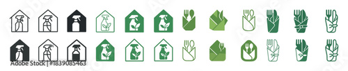 Eco-friendly cleaning and gardening icon set in green and black
