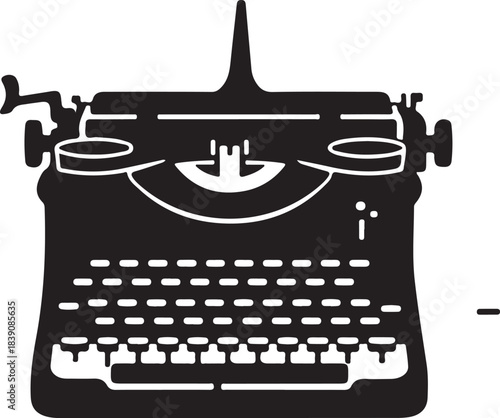 Vintage retro classic typewriter black silhouette vector illustration graphic design element old machine
