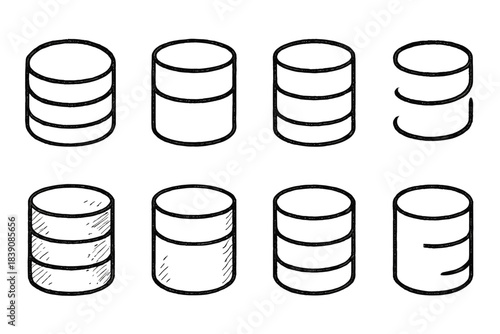 Database, storage outline icon set. Server, data management line icons collection