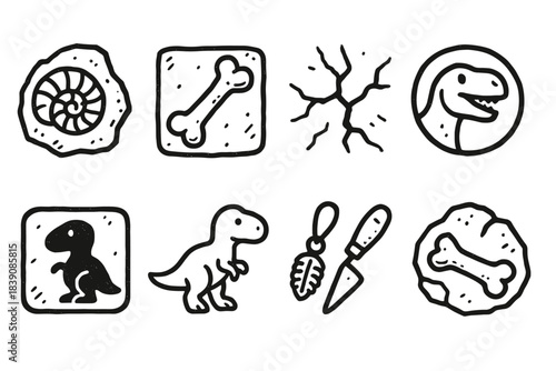 Dinosaur, fossil outline icon set. Archaeology, prehistoric icons in outline style