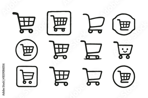 Shopping cart outline icon set. Retail and ecommerce icons collection
