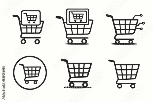 Shopping cart icon set. E-commerce, retail, online shopping icons line style collection