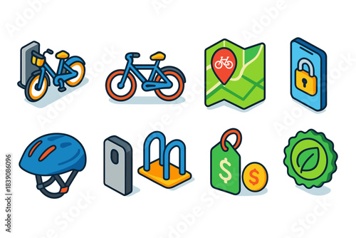 Bicycle transport 3d icon set. Bike-sharing, cycling, navigation icons collection
