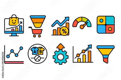 E-commerce icon set. Marketing, analytics outline icons for online business.