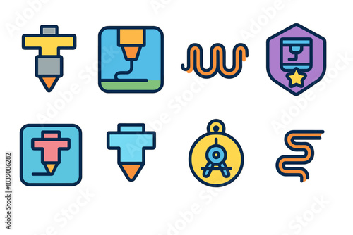 3D printing linear icon set. Craft, technology, innovation, modern production icons
