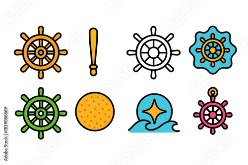 Nautical marine outline icon set. Sailing, ocean navigation symbols collection