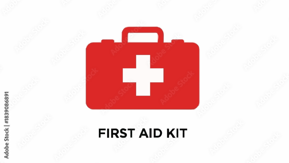 Fototapeta premium First aid kit red box with white cross medical equipment emergency health care treatment vector illustration isolated white background concept medicine help hospital