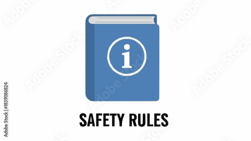 Blue book with information sign on cover isolated on white background, representing safety rules, guidelines, and important information, essential for workplace compliance and awareness