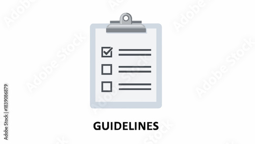 Guidelines flat design icon with clipboard and checklist with check mark vector illustration isolated white background concept policy rules instructions recommendations standards procedures