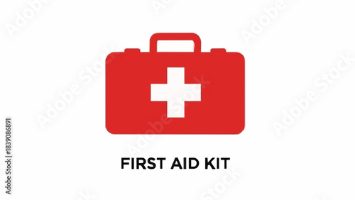 First aid kit red box with white cross medical equipment emergency health care treatment vector illustration isolated white background concept medicine help hospital