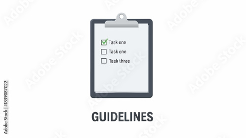 Guidelines illustration showing a clipboard with a checklist, one item checked, representing instructions or recommendations on how to do something or how to behave in particular situation