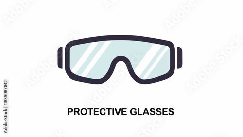 Protective glasses illustration featuring safety eyewear, used to protect eyes from hazards such as flying debris, chemical splashes, or intense light, essential for workplace safety