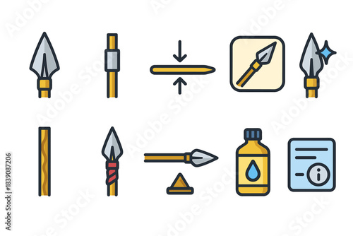 Arrows and archery linear icon set. Bow, target, equipment icons outline collection