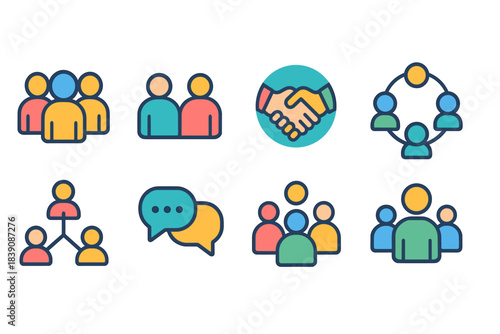 Teamwork and communication flat icon set for business and collaboration projects
