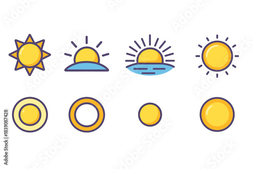 Sun icons set. Sunbathing, weather line icons for bright designs