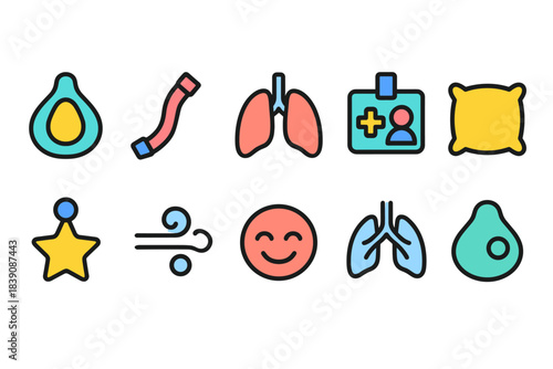 Health and wellness flat icon set. Fitness, lifestyle, medical icons collection