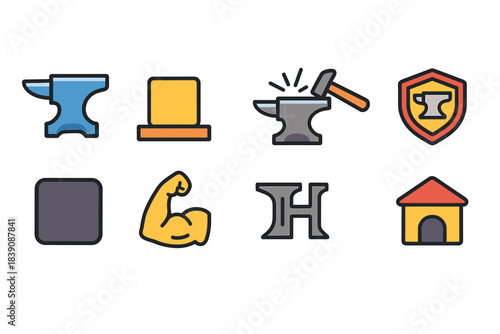 Blacksmith, forge filled icon set. Anvil, hammer, tools collection in filled style