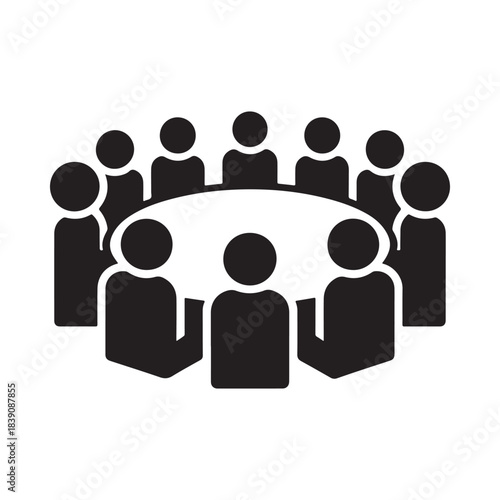 Group of people sitting around table team meeting or discussion icon
