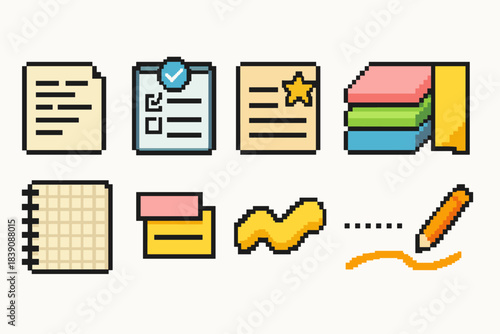 Office, productivity flat icon set. Organization, workspace essentials collection