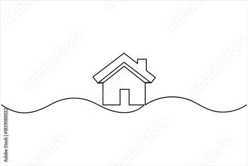  Continuous one line art drawing of house vector illustration. minimalist house icon outline symbol