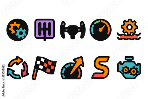 Automotive icon set. Car maintenance, racing, engineering icons flat collection