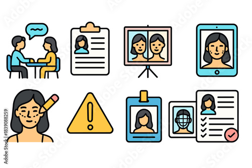 Job interview outline icon set. Employment, hr, career, recruitment, interview icons