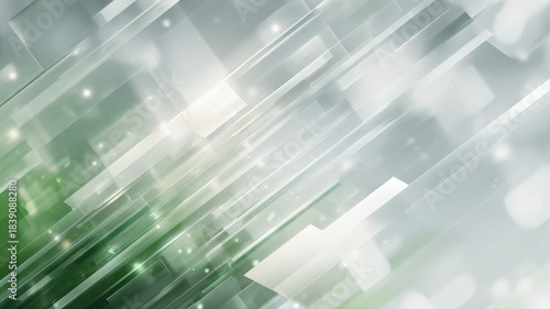 abstract visual of business strategy, overlapping transparent geometric planes moving through a digital data stream, representing complexity and breakthrough, clean white and subtle green gradients