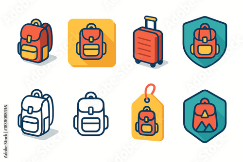 Backpack, luggage filled icon set. Travel, adventure icons collection