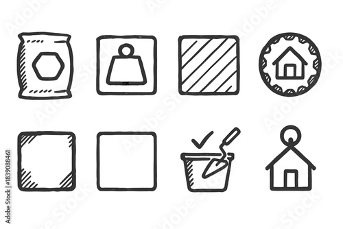 Construction and building tools line icon set. Home, tools, and materials outline icons