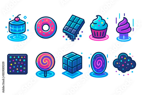 Candy, sweets icon set. Colorful, flat style dessert icons for digital projects