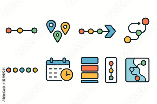 Project management outline icon set. Workflow, schedule, planning linear icons collection