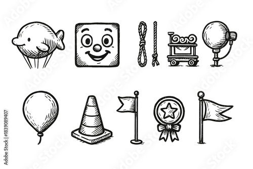 Carnival and circus linear icon set. Playful, festival, celebration, entertainment icons