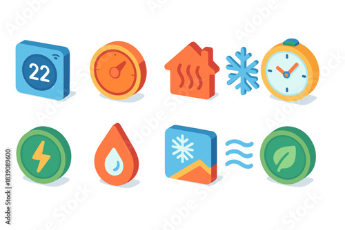 Weather and climate 3d icon set. Temperature, forecast, seasonal elements collection.