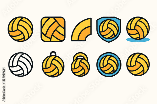 Volleyball line icon set. Sport, gym, fitness, and tournament graphic collection