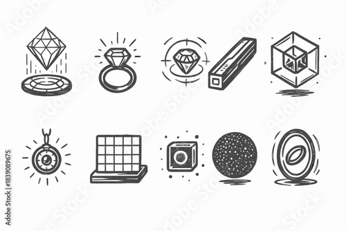 Gemstone, jewelry outline icon set. Vintage, precious stone jewelry icons collection