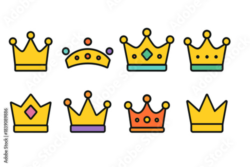 Crown icon set in flat style. Royalty, king, queen, regal icons collection