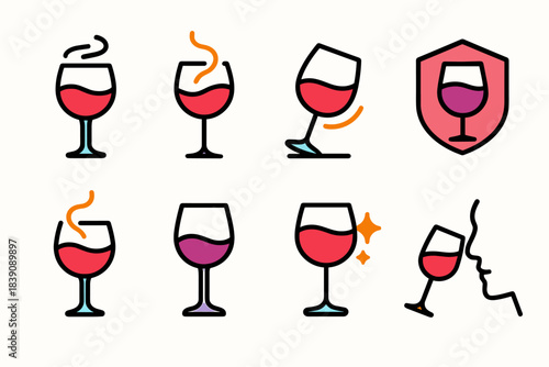 Wine tasting line icon set. Elegant wine glasses and tasting symbols collection