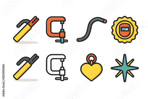 Tool and hardware icon set. Construction, equipment icons line style collection