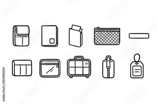 Travel accessories icon set. Flat style for packing, bags, and luggage essentials