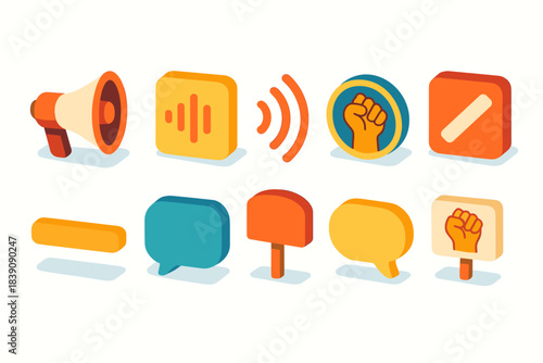 Communication and social media 3d icon set for interactive engagement