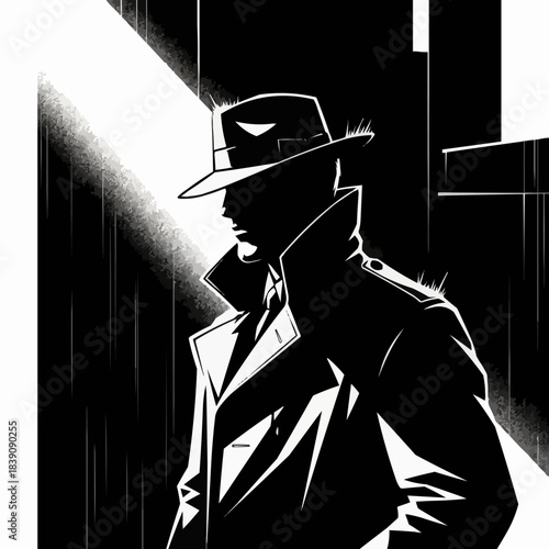 Mysterious Detective in Shadowy Alley - A Noir Illustration.