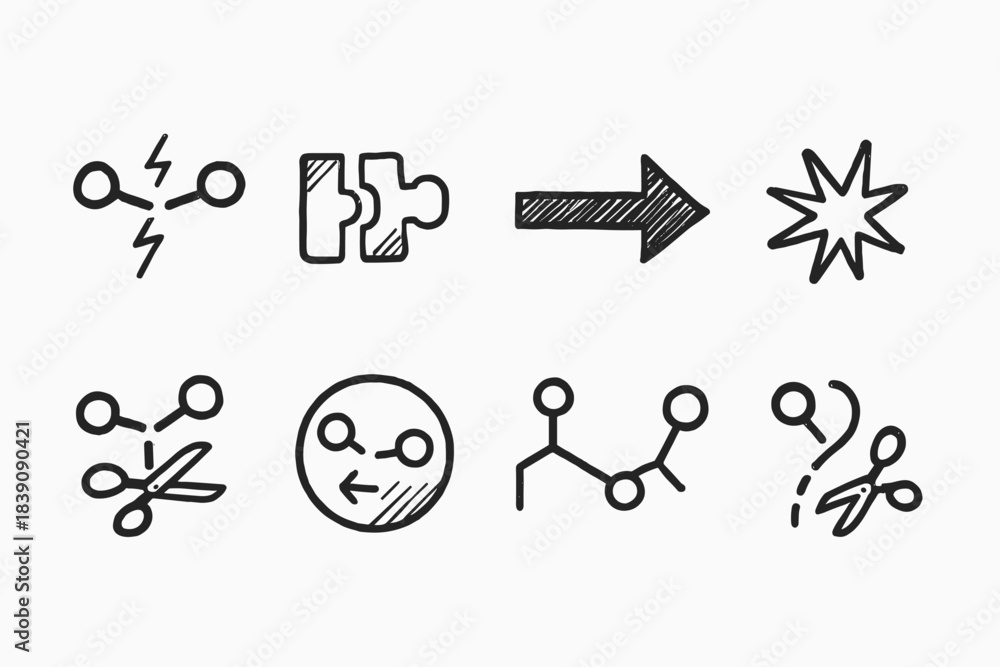 Fototapeta premium Science and technology doodle icon set. Innovation, research outline icons collection