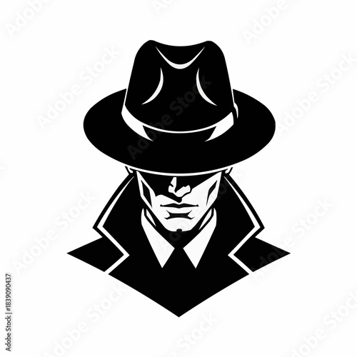 Mysterious Detective Silhouette with Fedora and Trench Coat.