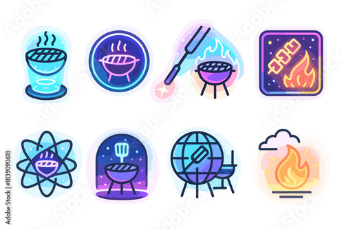 Barbecue, grill filled icon set. Outdoor cooking, food festival icons collection