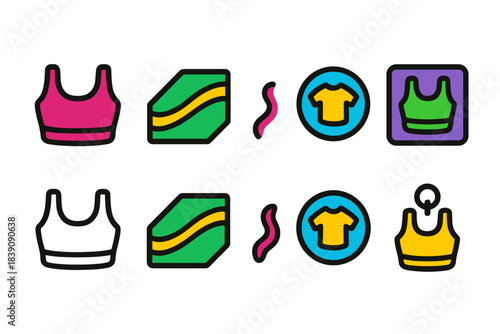 Fitness and gym flat icon set. Workout, exercise, bodybuilding, active lifestyle icons.