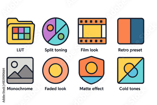 Photo editing line icon set. Luts, presets, and effects line style icons collection.