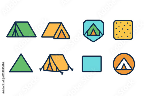 Camping outline icon set for outdoor adventures and hiking essentials