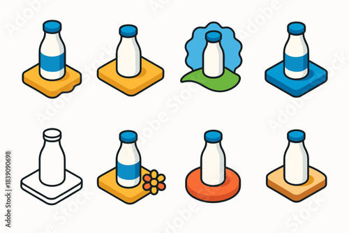 Dairy product line icon set. Milk, bottle, outline icons collection for packaging