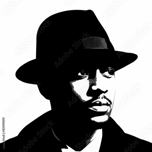 Monochrome portrait of a man wearing a fedora hat.