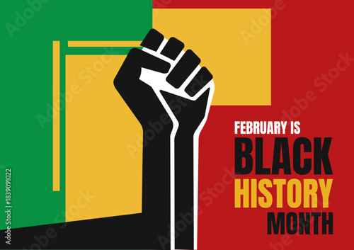 Black history month solidarity banner with raised fist - vector  illustration